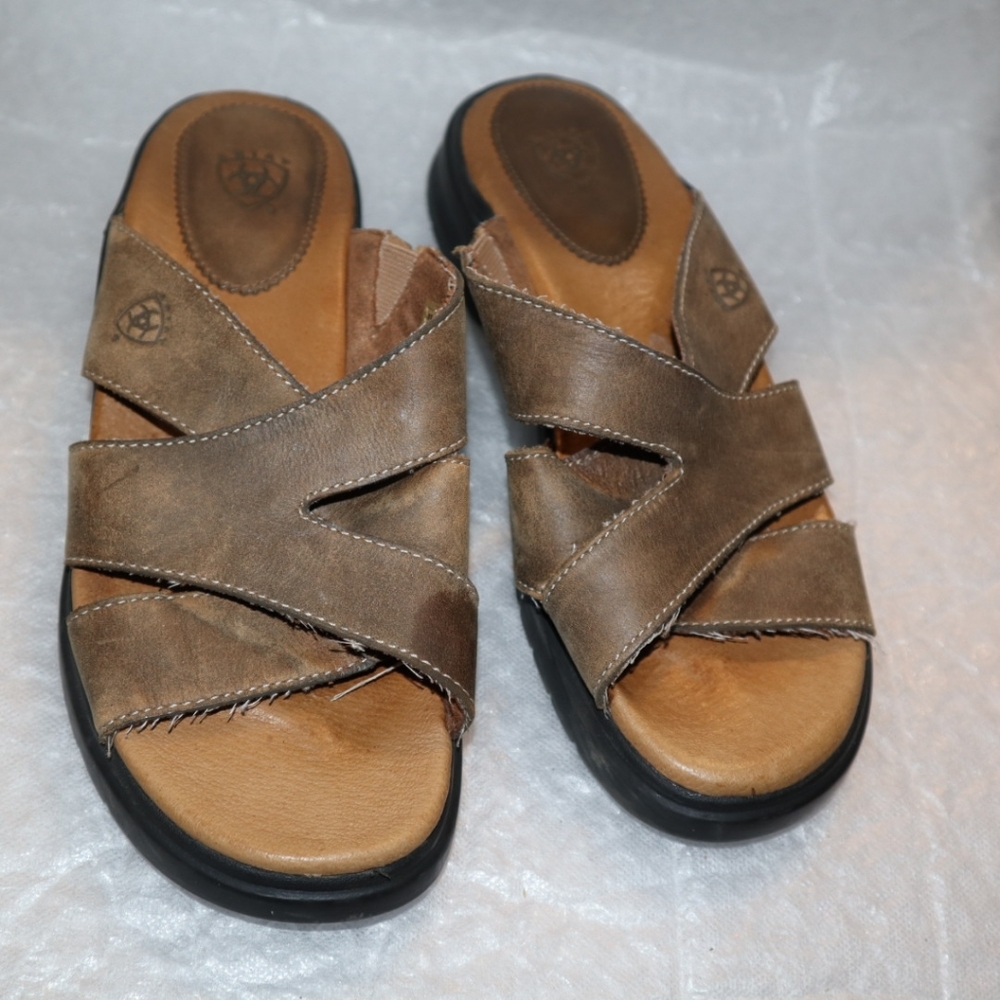 Ariat Womens Brown Leather Cross Strap Slide Sandals Style 21432 Size 7.5 B - Picture 5 of 11